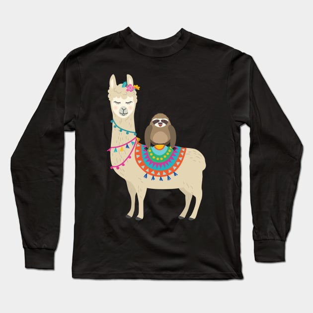 'Sloth Riding Llama' Funny Sloth Gift Long Sleeve T-Shirt by ourwackyhome